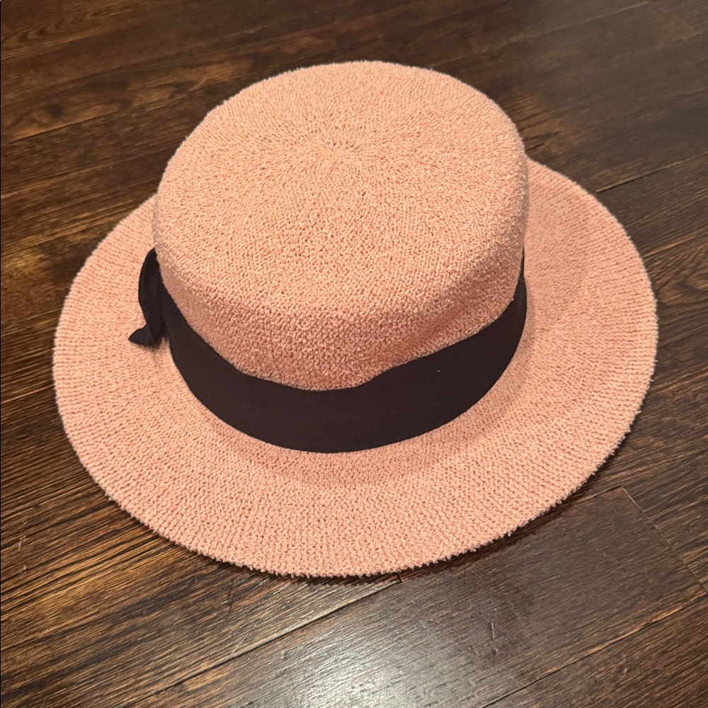Chic Women's Pink Hat with Black Ribbon for the races